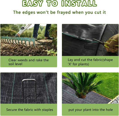 LGJIAOJIAO 4FT x 100FT Weed Barrier Landscape Fabric (2 Pack 4x50FT) - Premium Heavy-Duty 3.2oz Gardening Weed Control Mat with 30 U-Shaped Securing Pegs - Ground Cover for Gardening, Farming
