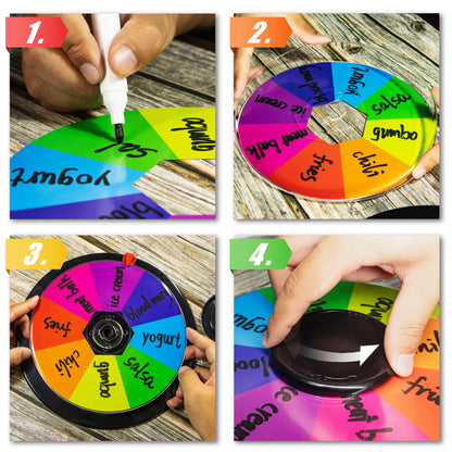 Novelty Place 10 Inch Spinning Prize Wheel - Tabletop Double Sided 8/16 Slot Spinner Card, Dry Erase Marker, Ideal for Family Gatherings, Fortune Games, Carnivals, Trade Show, and Promotional Events