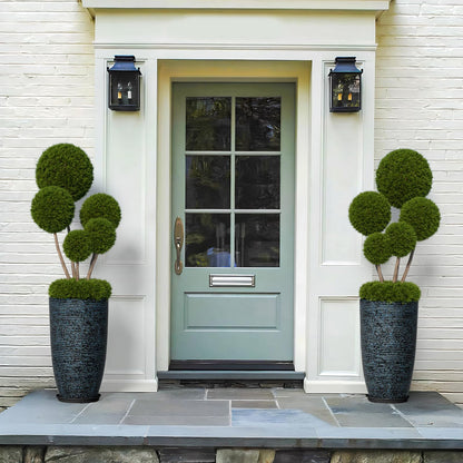 QCQHDU Set of 2 Large Tall Blue Planters with Saucer - 9 Gallon 12" Diameter x 21" H Faux Stone Round Pots for Indoor Plants, Outdoor Patio & Porch Decor, Heavy Duty Weatherproof Plant Containers