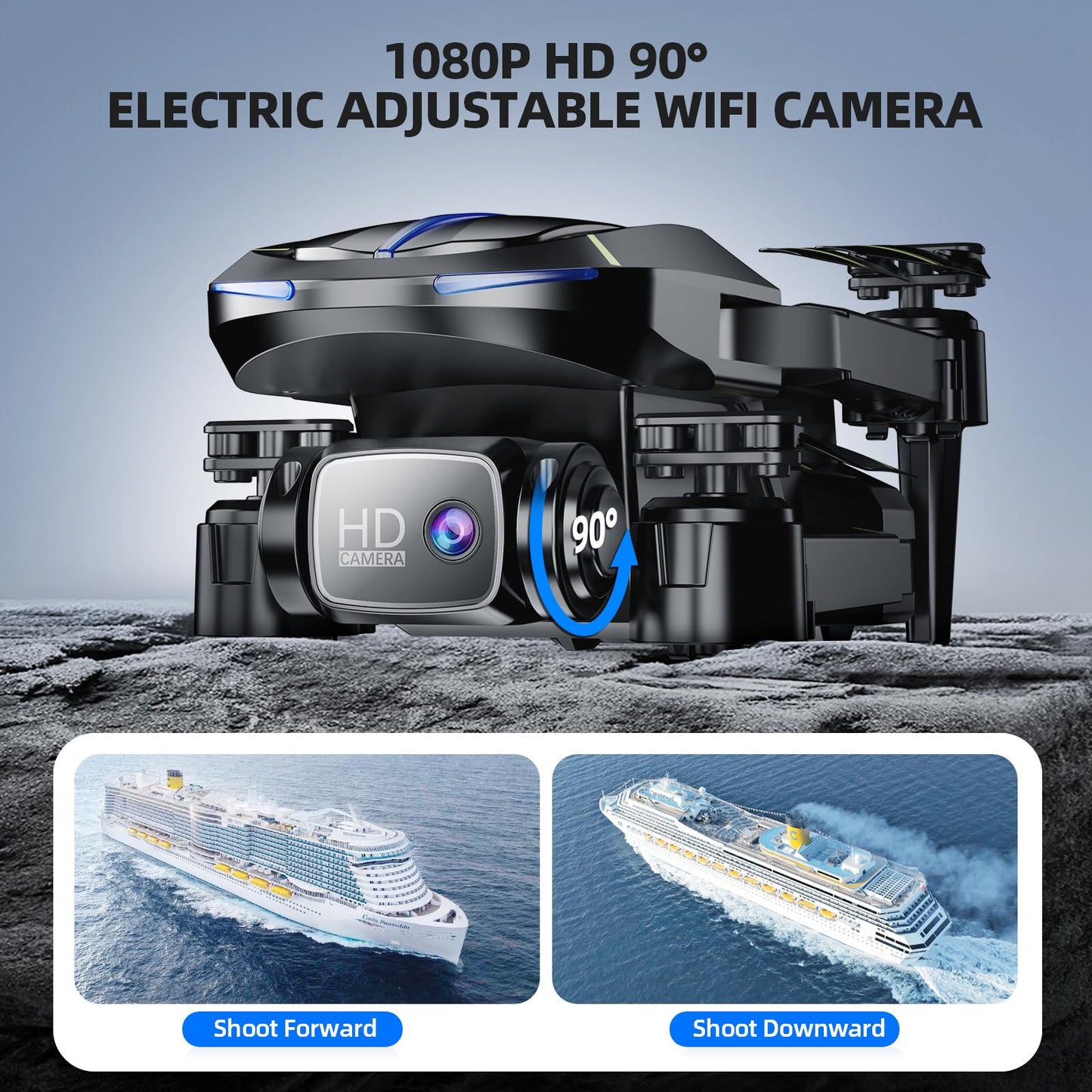 Drone with Camera 1080P HD FPV Foldable Mini Drone for Beginners Kids Adults, Drone with One Key Take Off/Landing, Gesture Selfie, Altitude Hold, 3D Flip, Easy to Fly, 2 Batteries, Toys for Boys Girls