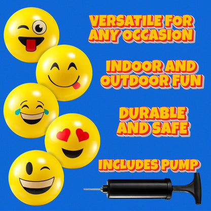 KiddieLoot 8.5-Inch Happy Face Bouncing Balls for Kids & Toddlers (Pack of 5) - Playground Balls w/ 5 Fun Designs - Lightweight Play Bouncy Ball for Boys & Girls