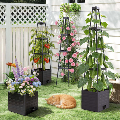 MQHUAYU 2-Pack Tomato Planter with Trellis, 57" Self-Watering Raised Garden Bed Planter Box, Tomato Cages for Indoor & Outdoor Climbing Plants, Vines, Vegetables, and Flowers (57x9.8x9.8IN)
