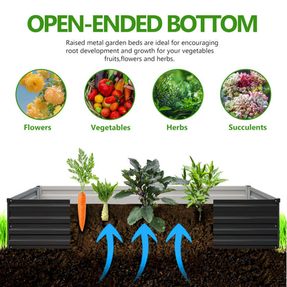 Easllre 2PCS 12x3x1ft Galvanized Raised Garden Bed,Outdoor Planter Box Metal Patio Kit Planting Bed for Vegetables Flowers Herb,Black