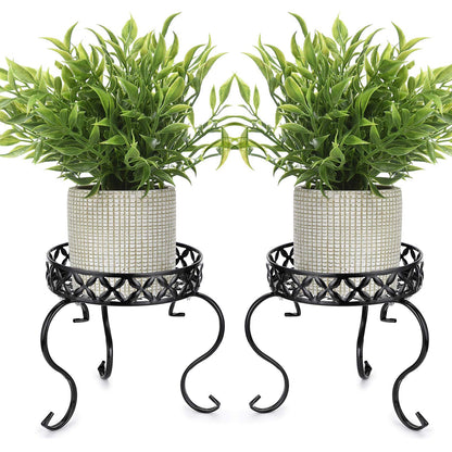 OwnMy Set of 2 Metal Round Plant Stand Rustproof Iron Flower Pot Holder, Modern Plant Display Potted Rack, Indoor Outdoor Plant Stand Heavy Duty Plant Holder for Home, Garden, Plant Lovers (Black)