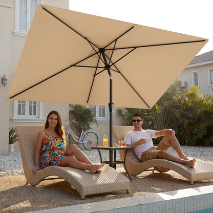 HOMSHADE 6.6 x 10 ft Rectangular Patio Umbrella Rectangle Umbrella Outdoor Patio, Large Outdoor Umbrellas for Patio Table with Tilting and Sun UV Protection for Pool, Deck, Market, Backyard, Beige