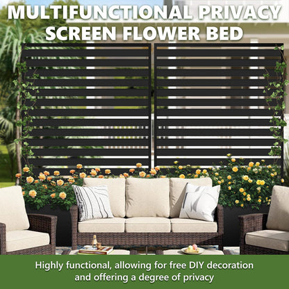 Metal Raised Garden Bed with Trellis, 2 in 1 Trellis with Planter Box & Privacy Screen for Climbing Plants, Vine, Outdoor Standing Flower Beds with Drainage Holes, 35" L x 16" W x 71" H, Black