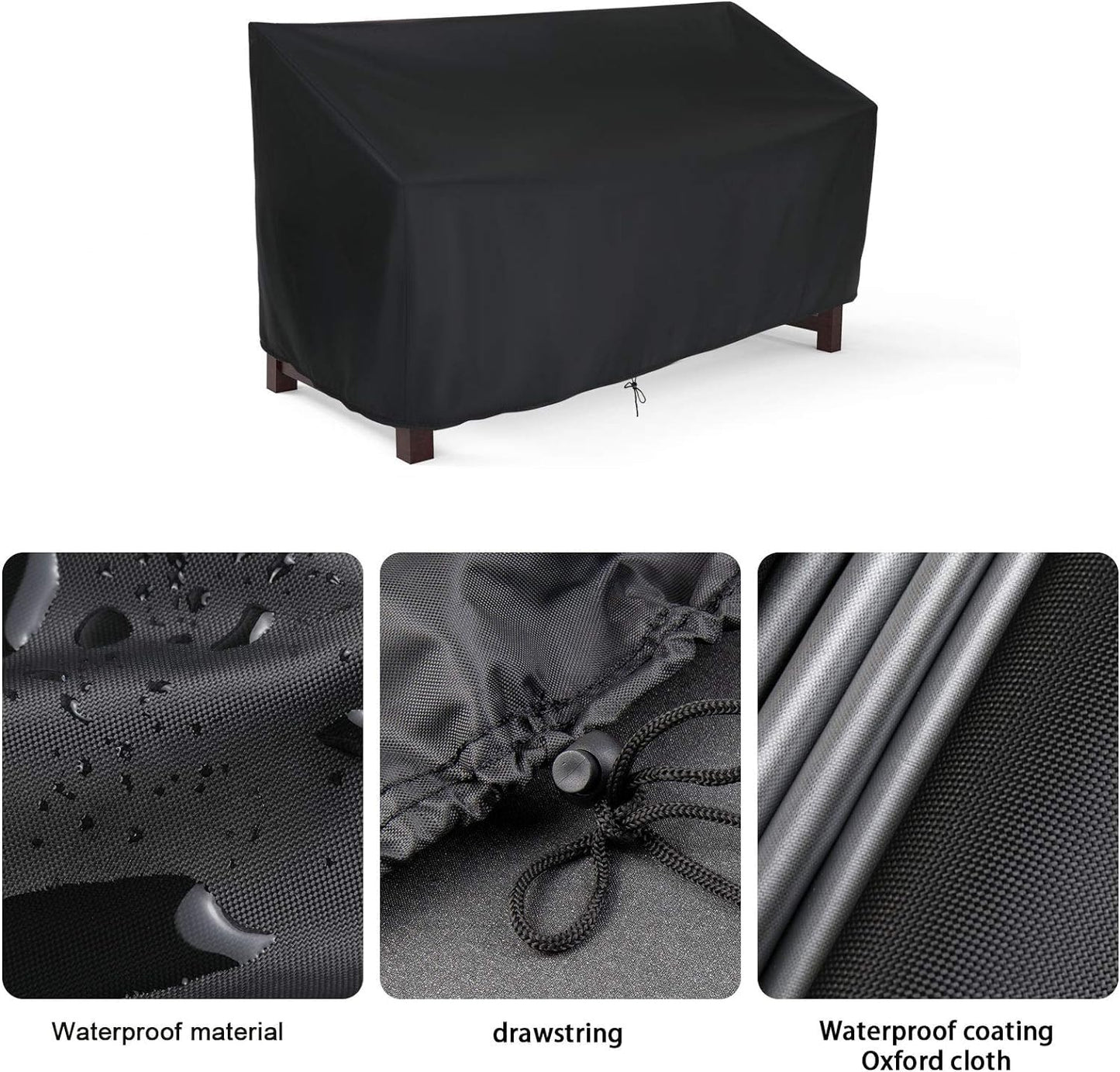 Hengme Outdoor Glider Bench Cover, Waterproof Patio Porch Loveseat Covers for Yard Rocking Swing Chair, Garden 2-Person Sofa, Black, 48" W x 29" D x 36" H