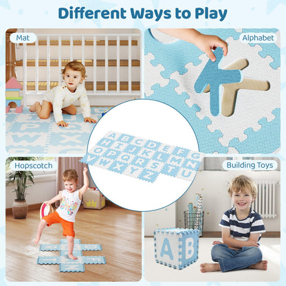 HONEY JOY Foam Floor Tiles for Kids, 12.5” x 12.5” EVA 26-Piece Interlocking Alphabet Puzzle Play Mat, Non-Slip Large Soft Carpet Rug, Easy to Clean, for Baby Crawling Exercise, Playroom (Blue)