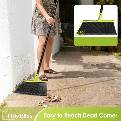 TidyBliss 2 Pack Outdoor Broom Heavy Duty, 56 inches Tall Commercial Soft Bristle Angle Brush for Sweeping Outside Patio Garden Porch Deck Shop Restaurant Garage House Lobby Hardwood Floors (Green)