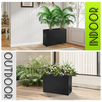 Fsehyue Metal Planter Box 38" x 10" x 30" Large Rectangular Planter Heavy Duty Galvanized Steel Tall Plant Boxes with Insert Shelf and Drainage Holes for Outdoor Patio Yard Garden Porch Terrace