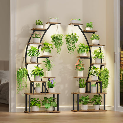 BACEKOLL Plant Stand Indoor with Grow Lights, 63" Tall Indoor Plant Shelf, 9 Tiered Corner Plant Holder, Large Flower Display Shelf for Living Room, Bedroom, Office, Home Decor