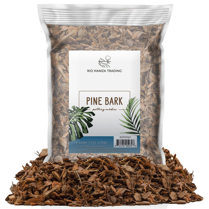 100% Natural Pine Bark Mulch Nuggets (8 Quarts), Small Mulch Chips for Indoor/Outdoor Container Gardening, Ideal for Soil Supplement, Houseplant Mulch