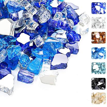 Hisencn Fire Glass 1/2 Inch - Blended Blue Reflective Tempered Fire Glass Rocks for Fire Pit, Outdoors and Indoors Natural or Propane Fireplaces, Fire Bowls Landscape Decoration, 10 Pounds