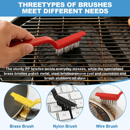 JiedHiur 11Pcs V-Shaped Grout Cleaning Brush Set, with Stiff Bristles Crevice Cleaning Brush and Steel Scraper, Cleaning Supplies for Cleaning Bathrooms, Kitchens, Tiles and Windows