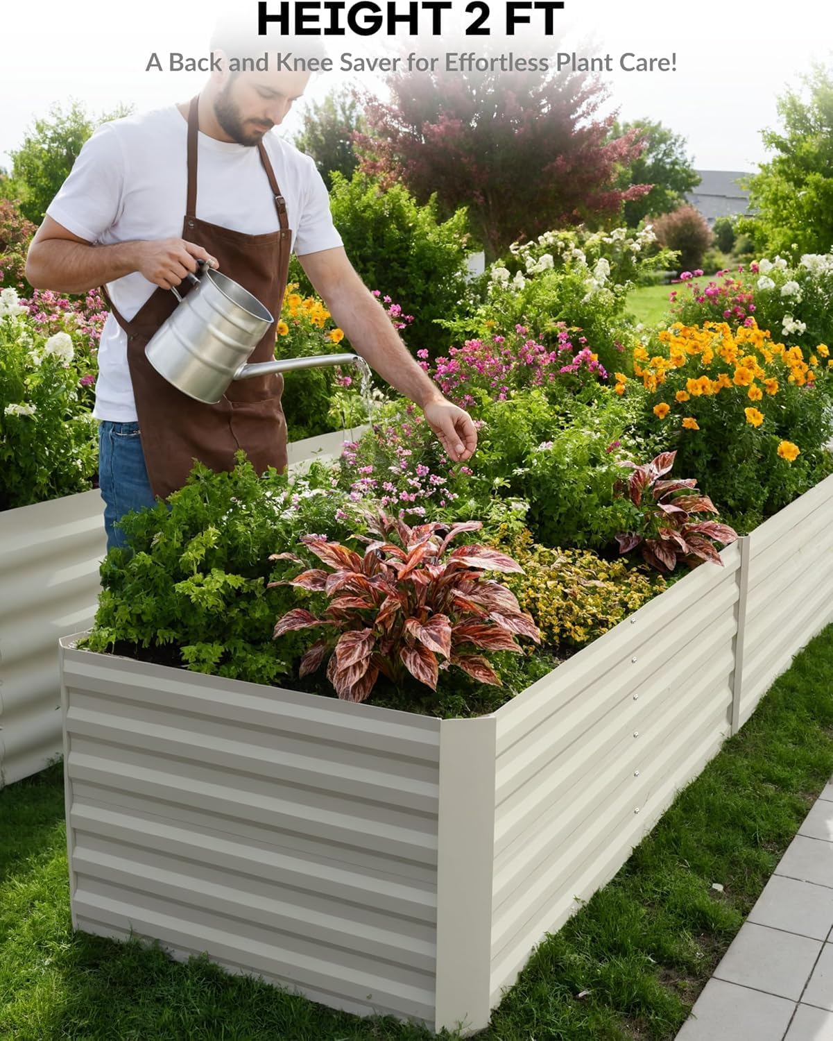 IDEALHOUSE 6x3x2 Ft Galvanized Metal Raised Garden Bed, 24-Inch Tall Heavy Duty Planter Box for Vegetables, Herbs & Flowers, Rust-Resistant Outdoor Gardening Bed, Beige