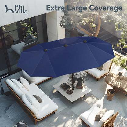 PHI VILLA 13ft Outdoor Market Umbrella Double-Sided Twin Large Patio Umbrella with Crank, Navy Blue