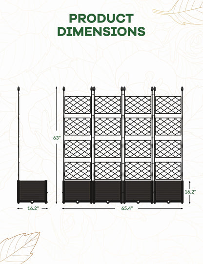 Garvee 4 PCS Plastic Plant with Metal Trellis, Raised Garden Bed with Trellis Planter for Climbing Plant Outdoor Raised Box Privacy Screen for Patio Balcony, Planter for Backyard Patio