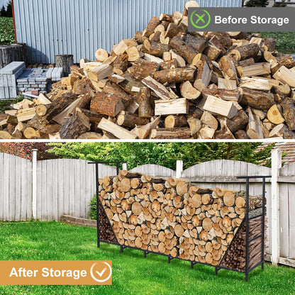 Vailge Firewood Rack Outdoor 8FT with Waterproof Firewood Carrier Bag, Adjustable Heavy Duty Steel Firewood Holder Storage, Log Rack for Fireplace, Fire Pit, Backyard, Camping