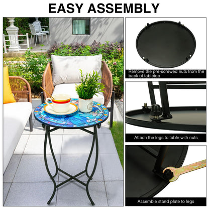 Indoor Outdoor Metal Round Side Table, 14 Inch Round Patio Coffee Bistro Table, Weather Resistant Black Metal Side Table for Patio Balcony Yard Porch Garden, Plant Stand for Indoor Outdoor Use