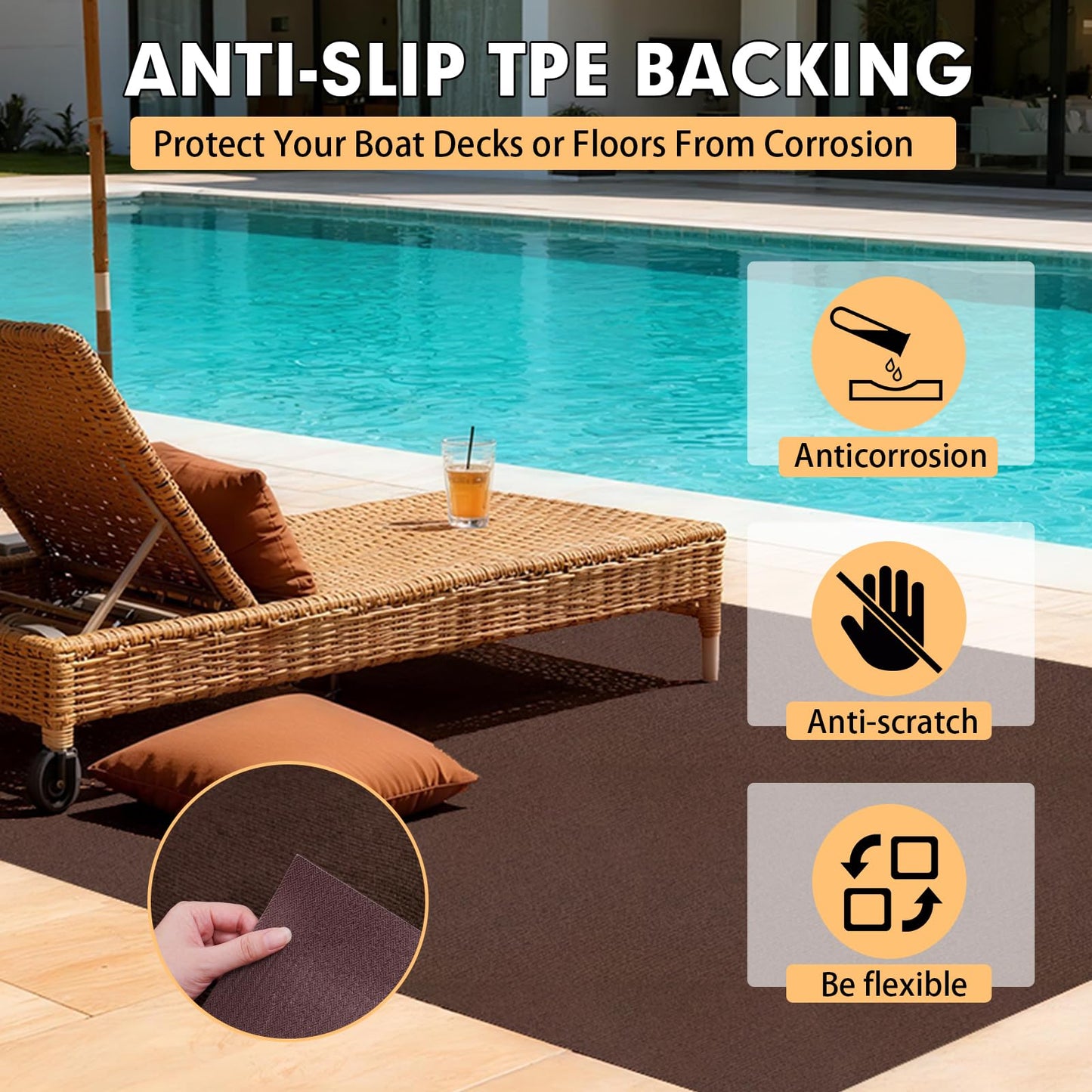 Grefinity Marine Carpet,5 FT x 10 FT Brown Indoor Outdoor Carpet 0.2" Thick Boat Carpet with Water-Proof TPE Backing, Non-Slide Outdoor Marine Carpet Roll for Home, Patio, Porch, Deck