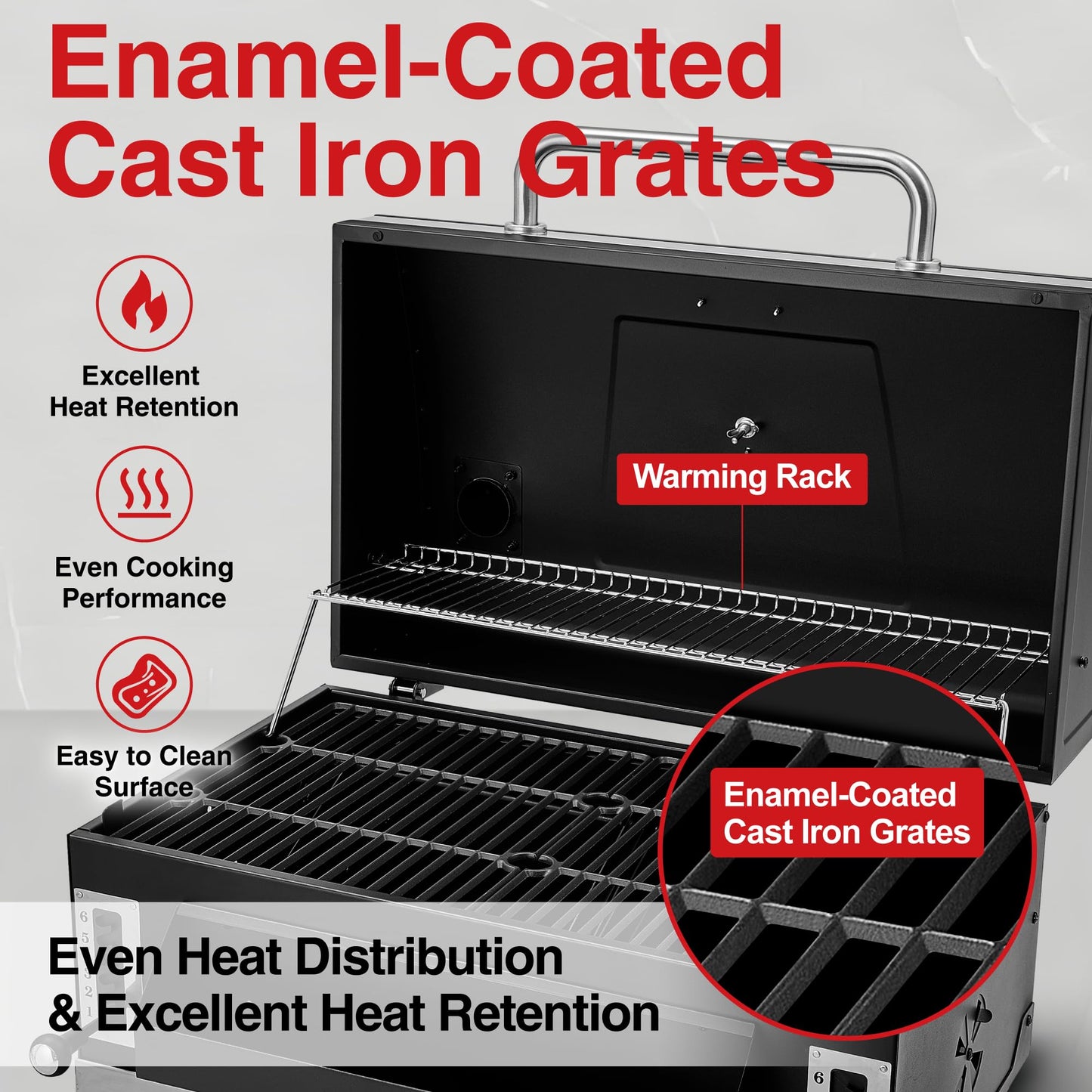 Built-in Charcoal Grill, Large BBQ Grills with Liftable Tray, Insulated Hood & Temp Gauge, Black Stainless Steel Barrel Grill for Outdoor Kitchen, Family BBQ Parties & Patio Use