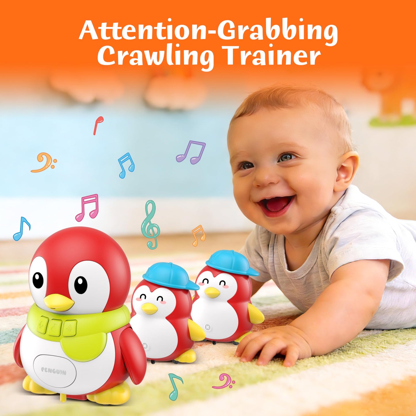 Baby Toys 6-12 Months, Musical Red Penguins Crawling Infant Toys, Early Learning Toy for Tummy Time with Light & Sound, Birthday Gifts for Babies Newborn Boys Girls 6 7 8 9 10 11 Months 1 Year Old