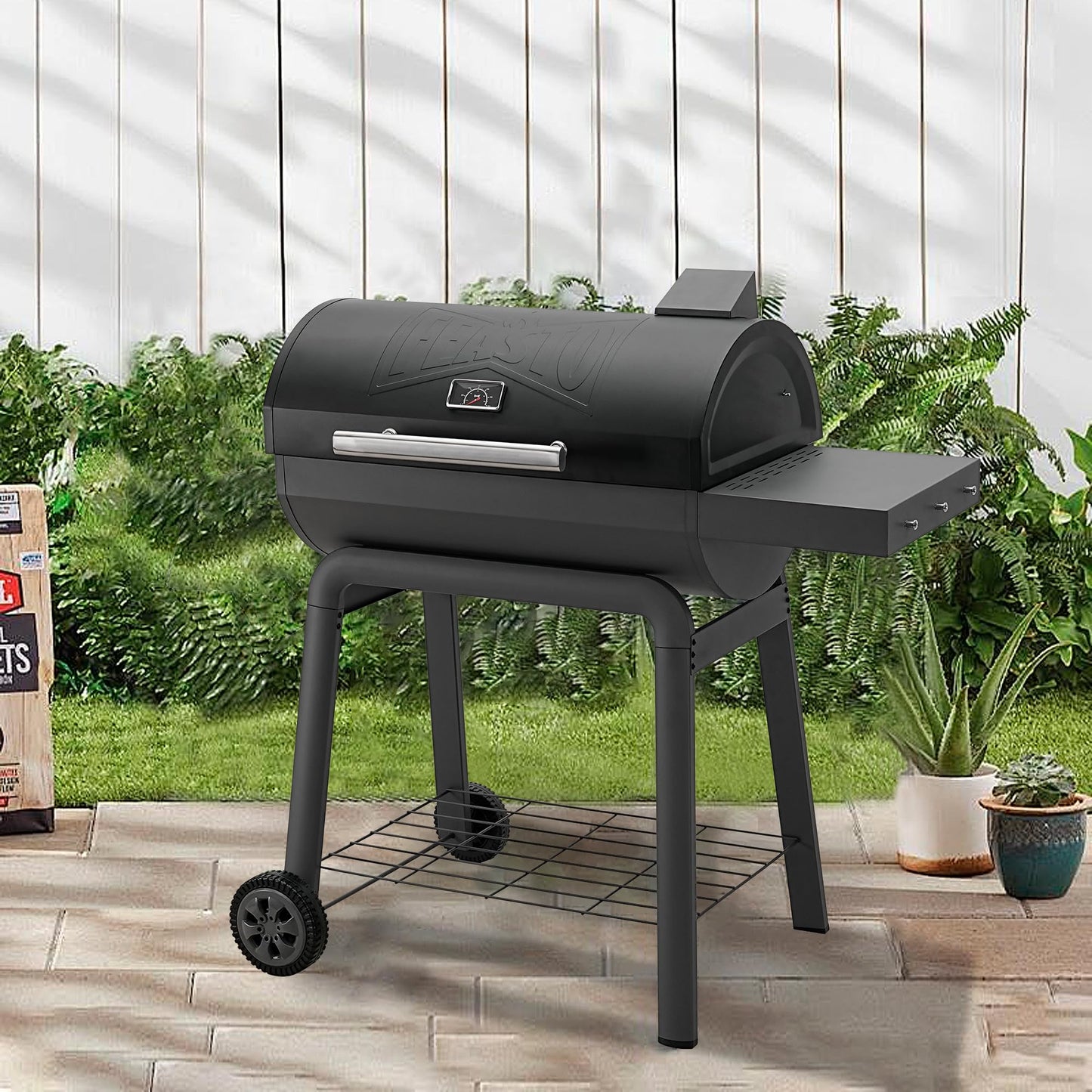 Feasto Heavy-Duty 30-Inch Charcoal Grill with Side Table & 647 Sq. In Cooking Area, Outdoor BBQ Grill for Outdoor Barbecue in Backyard, Patio and Parties, Grey