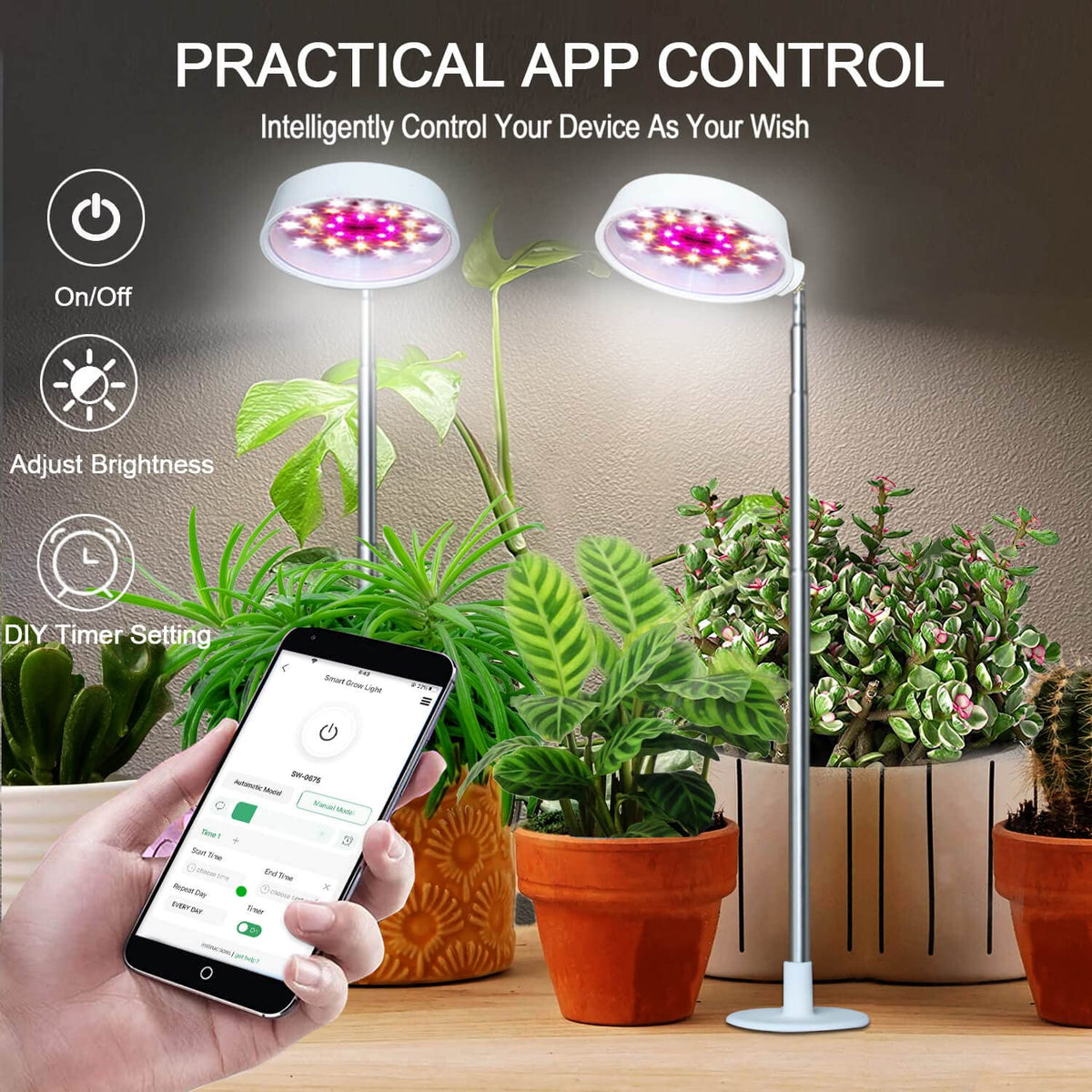 Abonnyc Grow Light Plant Growing Lamp Full Spectrum with White Red LEDs for Indoor Plants, Height Adjustable 7-22 Inch,Auto On Off Timing Idea for Small Plant Light,Seedlings, Plant Shelf