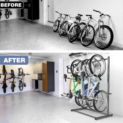 WALMANN Freestanding Bike Stand for Garage, 5 Bikes Vertical Bike Storage Stand Heavy Duty Bike Floor Stand, Holds Up to 70 lbs/Hook