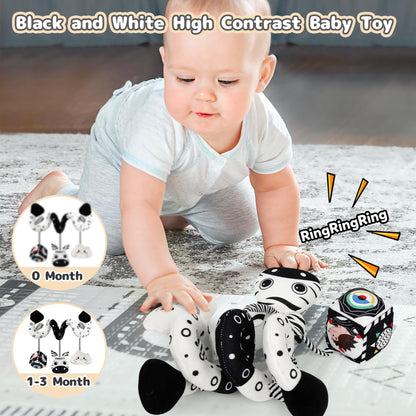 Car Seat Toys for Babies 0-6 Months,Hanging Rattle Toys for Crib Mobile, Baby Spiral Hanging Stroller Black and White High Contrast Toys for Newborn 0 3 6 9 12 Months Baby Boys Girls (Zebra)