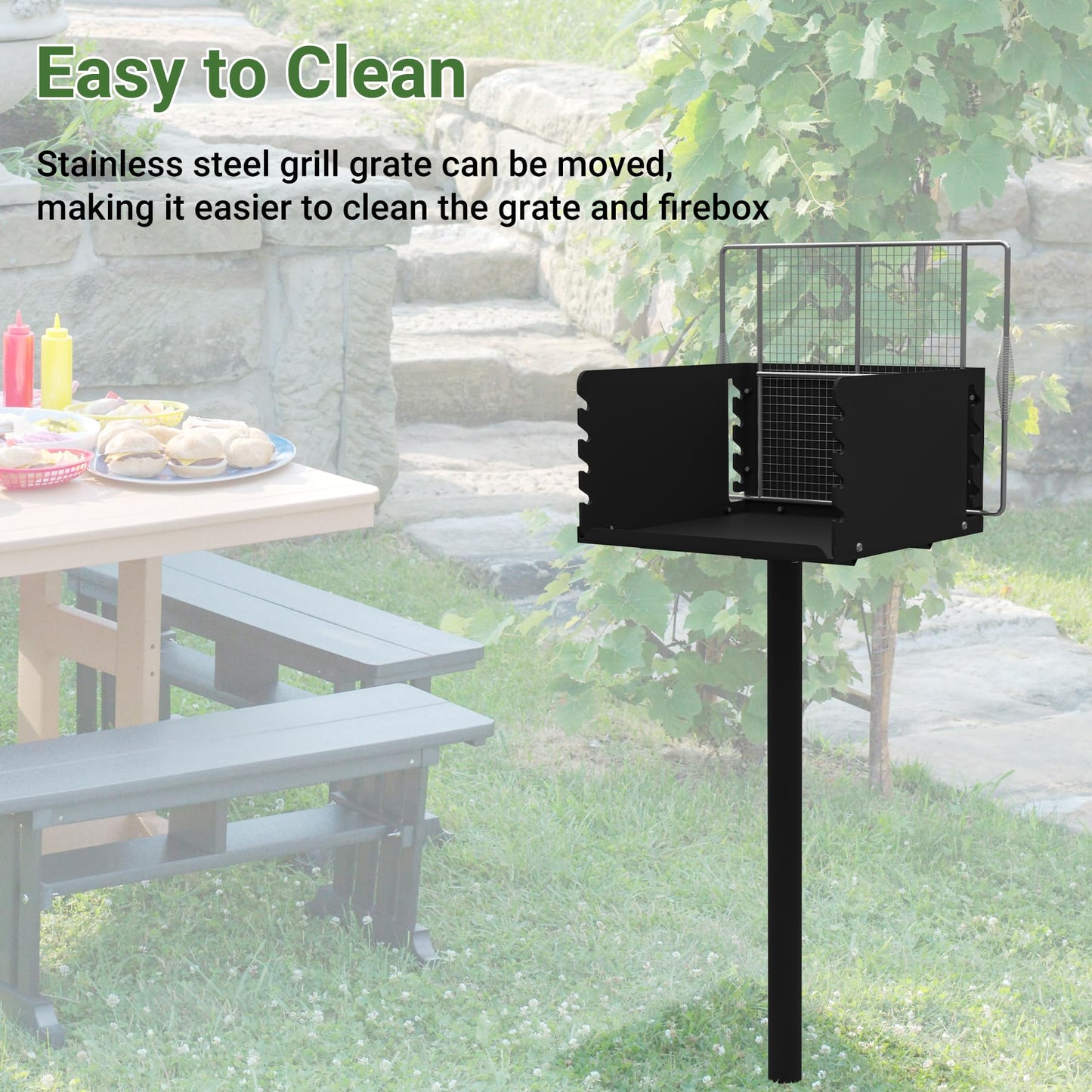 Toriexon Park Grills, 256 Sq. In, Park Style Charcoal Grill, Heavy Duty In Ground Park Grill with Stainless Steel Cooking Grate and Cover for Commercial and Outdoor Cooking 16'' L x 16'' W x 8'' H