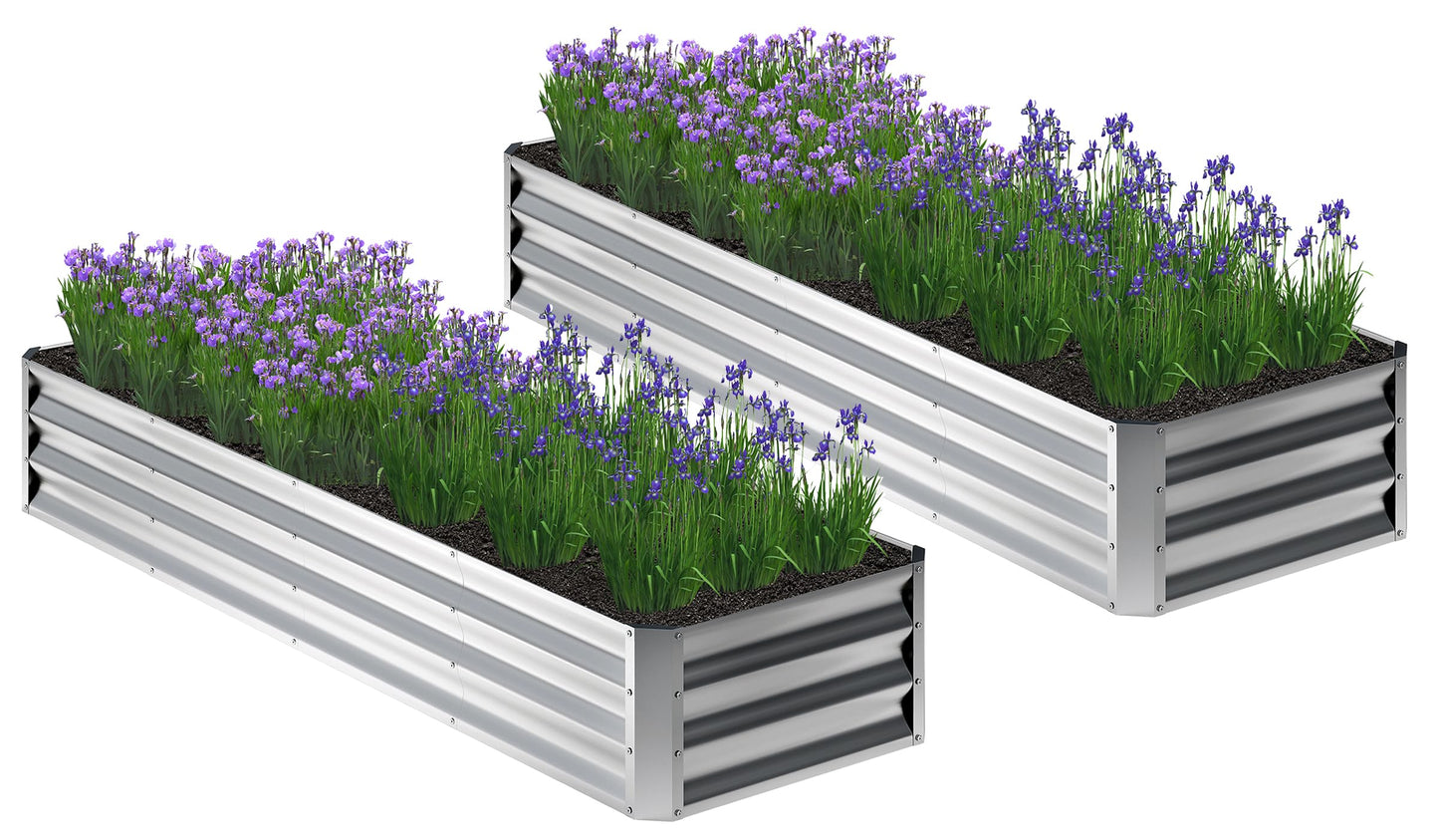 Nedenyou 2PCS 8x2x1FT Galvanized Raised Garden Bed,Planter Raised Beds-Metal Garden Box,Large Plant for Outdoor Planting, Vegetables Bed，Flower,herb-Silver