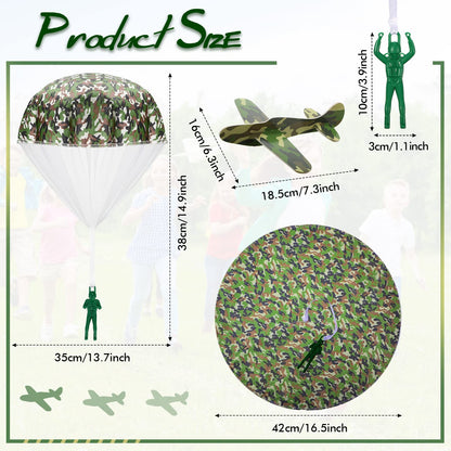 Jerify 20 Pcs Parachute Toys and Camouflage Foam Airplanes Set, Parachute Army Men Toys for Kids Army Hand Throwing and Foam Glider for Boys Gifts Outdoor Party Favors (Camouflage)