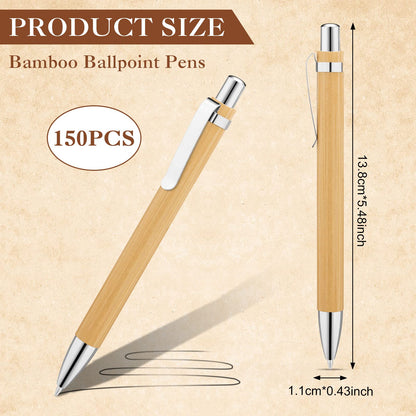 SATINIOR 150 Pcs Bamboo Ballpoint Pens Wooden Retractable Ballpoint Pen Bamboo Black Ink 1mm Pen Wood Sustainable Pens for Men Women Employee Writing Signature Journaling Home Office School