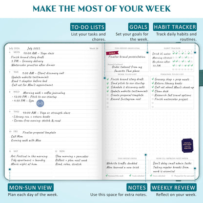 Legend Planner Jan 2026 – Jan 2027 Dated Weekly & Monthly Planner to Hit Your Goals, Increase Productivity & Live Happier. Organizer Notebook & Productivity Journal. A5 Hardcover (Dark Teal)