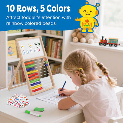Gotoofun Wooden Abacus for Kids Math - Double-Sided Blackboard Whiteboard for Toddlers with 308 Magnetic Number & Fruit Cards, 100 Counting Sticks Montessori Educational Toys Homeschool Essentials