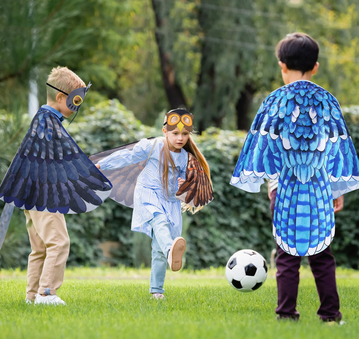 D.Q.Z Bird-Wings-Costumes for Kids with Bird Masks, 3 Pack Eagle Owl Wings for Boys Girls Halloween Dress Up Party Supplies (Owl)
