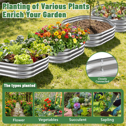VAMFUTRE Hexagon Raised Garden Bed, 48 Inch Diagonal & 12 Inch Tall, Galvanized Steel Planter Box with Wave-Shaped Metal Panels for Outdoor Flower,Tree,Herb & Vegetable Garden (Silver, 4FT X 1FT)