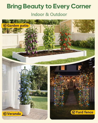 Joyhalo 2 Pack Trellis for Climbing Plants Outdoor, 6.2ft High Adjustable Garden Trellis for Flowers, Green Plastic Coated Steel Plant Stakes Use As Tomato Cage