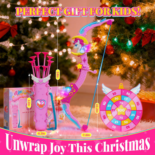 Unicorn Toys for Girls Ages 3-12, 6 Magic Lights BowArrow(Unicorn Horn, Wings, Star, Upper & Lower Arms), Dreamy Quiver & Princess Target, 8 Pink Suction Arrow, Gift for 3 4 5 6 7 8 9 10 Year Old Girl