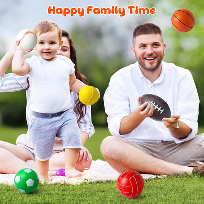 Billeeit Mini Sports Balls Set for Toddler 1-3, Sports Bag for Kids, Include 1 Each of 3.5" Foam Soccer, Tennis Ball, Basketball, Football, Baseball, Volleyball, Fun Baby Ball Toys, Set of 6