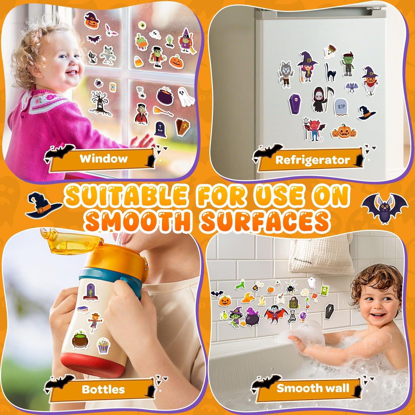 4 Sets Halloween Reusable Sticker Books for Toddlers 1-3, Arts Crafts for Toddler 3-5, Activity Books for Kids 2-4, Toddler Toys Holiday Gifts Travel Toys Boo Basket Stuffers for Girls Boys