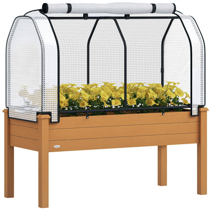 Outsunny Raised Garden Bed with PE Greenhouse Cover Outdoor Elevated Wood Planter Box for Herbs and Vegetables, Use for Patio, Backyard, Balcony, 48 x 22 x 46 inch, Sand