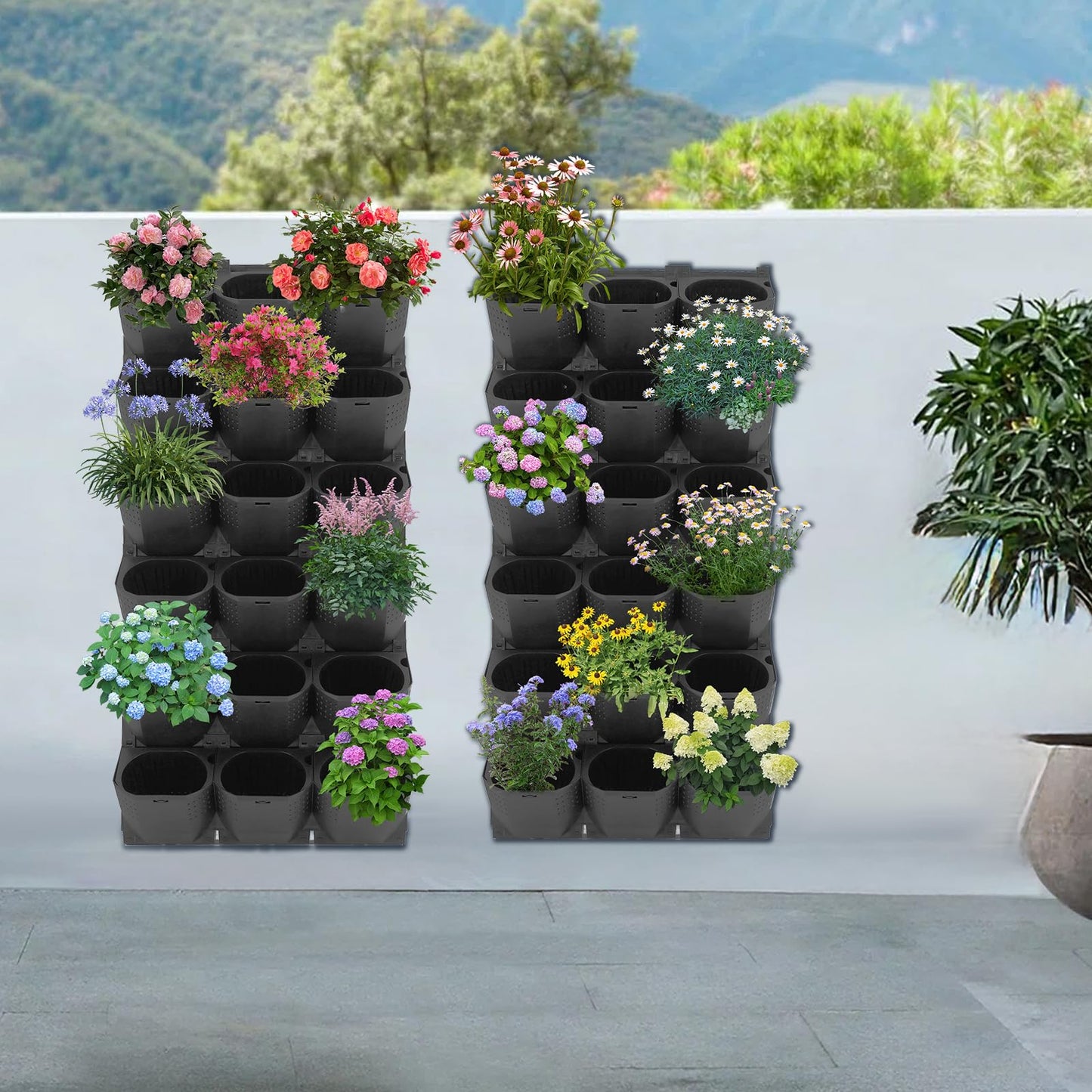 Eapmic Vertical Wall Planter with 36 Pots, Hanging Garden Plant Flowerpot Holder, Stackable Wall-Mounted Planter, Balcony Planters for Flowers Vegetables Fruits (Black, 36 Pots)