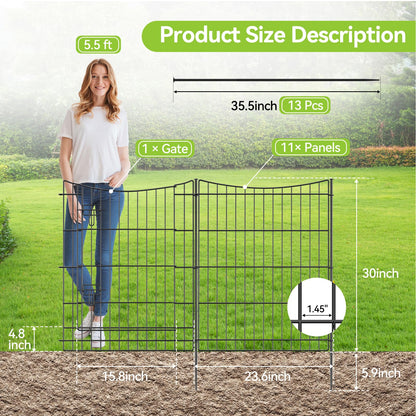 INJOPEXI Garden Fence 12 Panels 23.6ft (L)×30in (H) Decorative Metal Fences with 11 Panels + 1 Gate, No Dig Animal Barrier Fencing Rustproof Wire Temporary Rabbit Dog Fence Border for Outdoor Yard