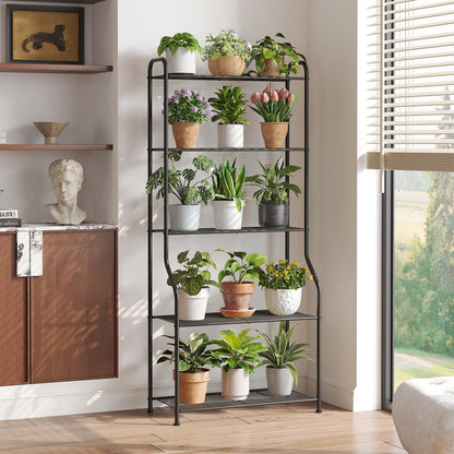 Wieghda 5-Tier Corner Plant Stand, Metal Black Flower Pot Rack, Indoor Outdoor Heavy Duty Shelf (Black, 5 Tier)