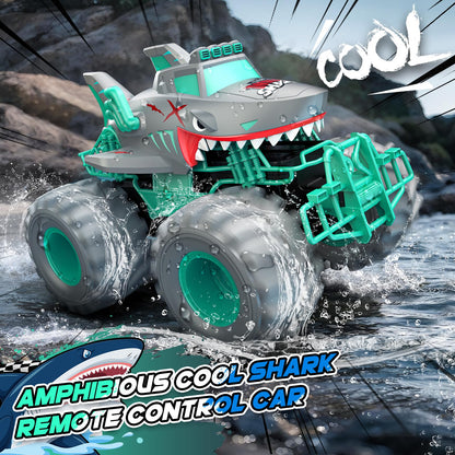 Salazaza Waterproof Shark Remote Control Car, 1:16 Amphibious RC Cars 4WD All Terrain Off Road Monster Trucks Toys, RC Truck Toys for Kids 3-5 6-8 8-12 Year Old Boy Birthday Gift, Gray