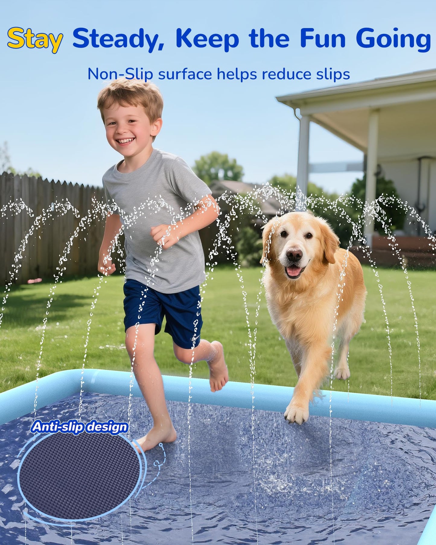 VISTOP Non-Slip Splash Pad for Kids and Dog, Thicken Sprinkler Pool Summer Outdoor Water Toys - Fun Backyard Fountain Play Mat for Baby Girls Boys Children or Pet Dog (116 * 72 inch,Blue&Blue)