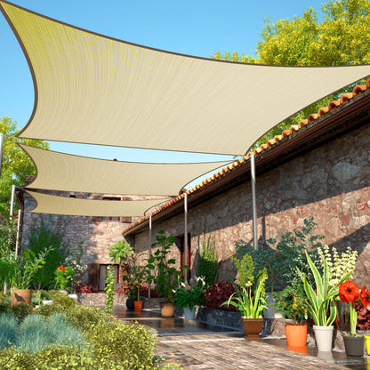 ShadeMart 16' x 16' Beige Sun Shade Sail Square Canopy Fabric Cloth Screen, Water and Air Permeable & UV Resistant, Heavy Duty, Carport Patio Outdoor - (We Customize Size) SMSL