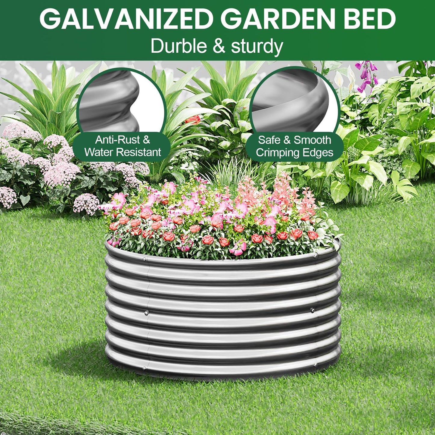 Mostmahes 4 Pack 3x3ft Round Galvanized Raised Garden Bed Outdoor, Metal Garden Bed for Vegetables, Above Ground Garden Box for Flower, Steel Raised Beds for Gardening - 3ftx3ftx10inch